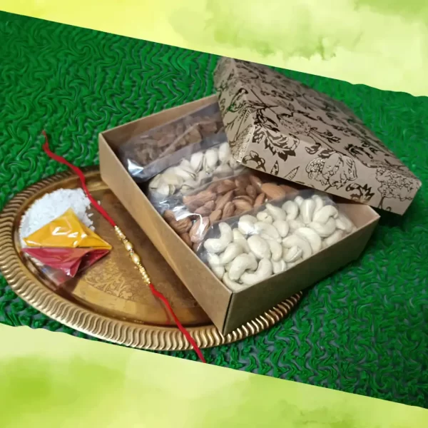 HEALTHY BOX TREAT RAKHI GIFT HAMPER- SaGa Dry Fruits And Spices