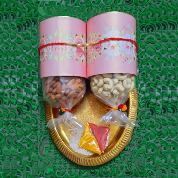 HEALTHY CANNISTER TREAT RAKHI GIFT HAMPER - SaGa Dry Fruits And Spices